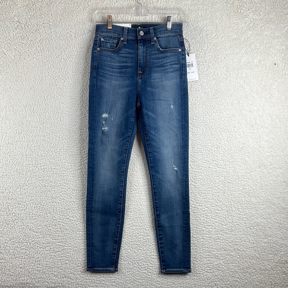 NWT 7 For All Mankind Womens Blue Denim High Waist Ankle Skinny Jeans Size 25